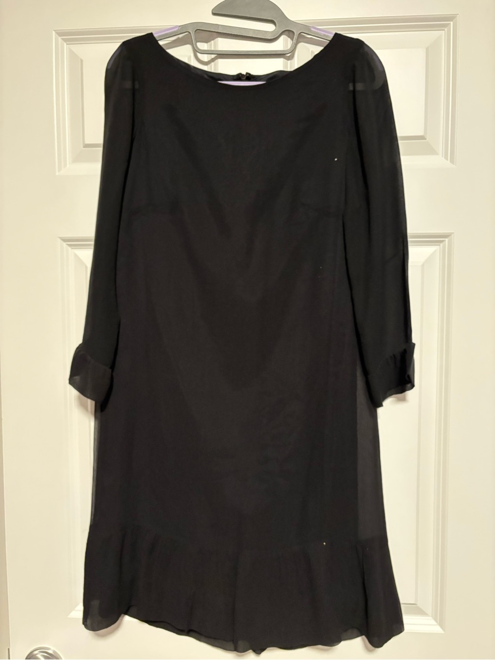 Reiss Black Long-Sleeve Shift Dress with Ruffle Hem